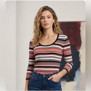 Anne Klein Multicolor Striped Long Sleeve Top